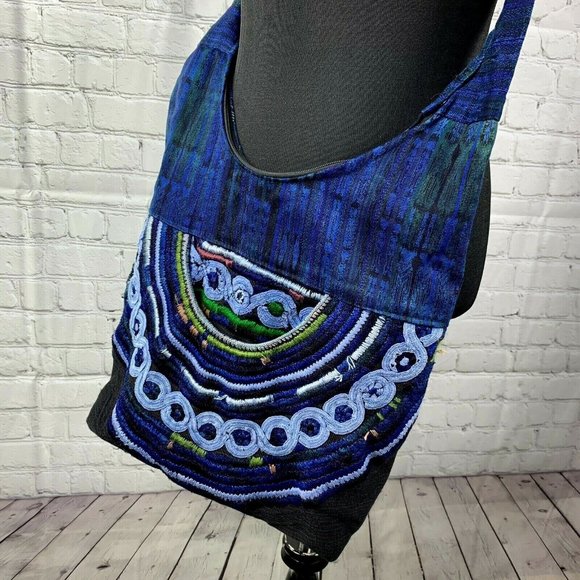 Boho Hippie Crossbody Shoulder Bag Purse Shades of Blue Embroidered Festival - Picture 1 of 6